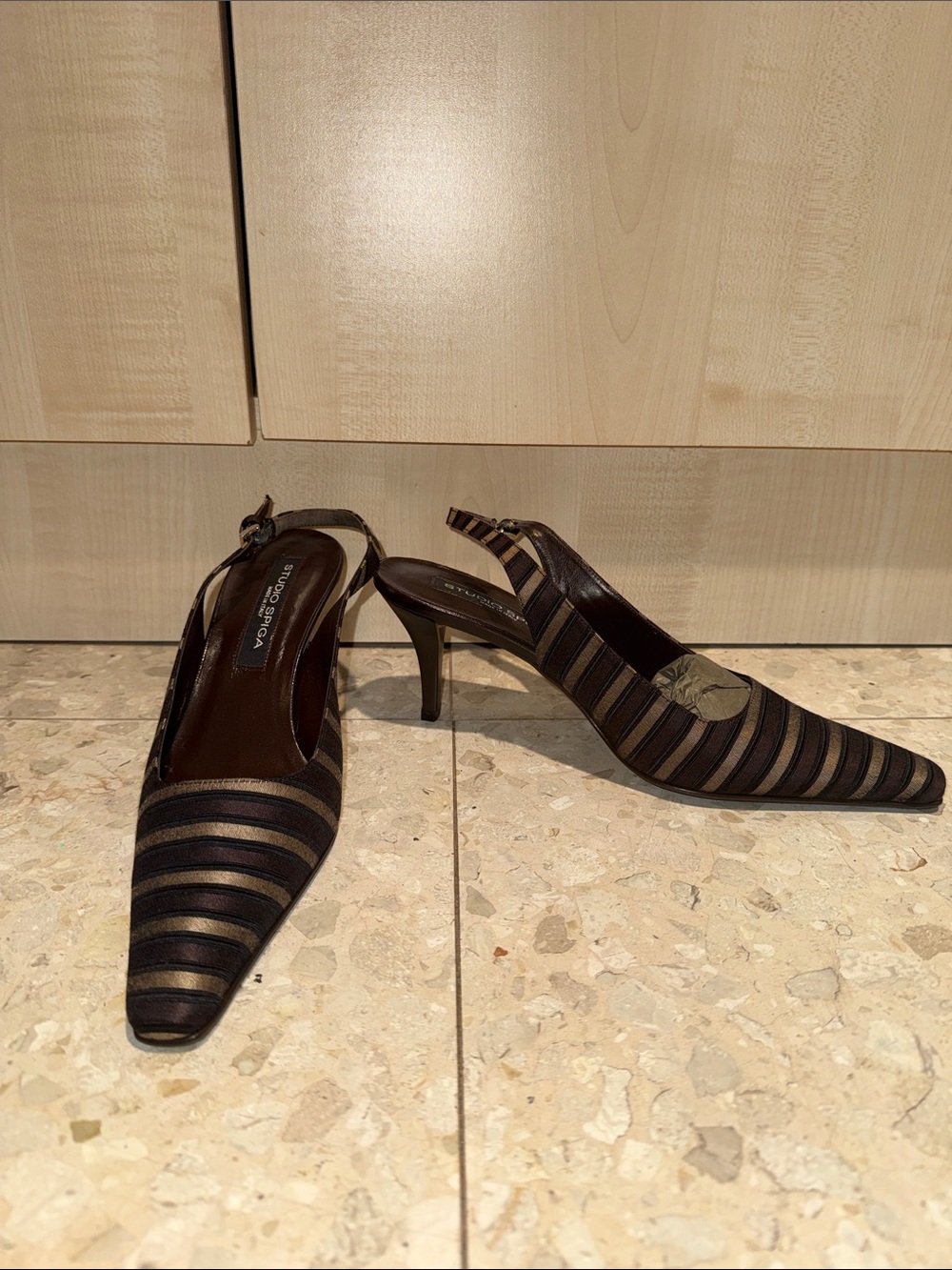 Studio Spiga (Via Spiga) Brown Striped Slingback Heels Size 7 Women’s